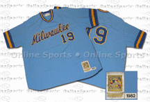1982 Milwaukee Brewers Road Jersey From Mitchell & Ness, With #19 On Jersey (Robin Yount)