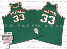 1971-1972 Milwaukee Bucks Road Jersey From Mitchell & Ness, With #33 and Jabbar On Jersey