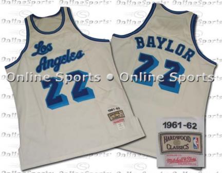 1961-62 Los Angeles Lakers Home Jersey From Mitchell & Ness NBA Hardwood Collection, With #22 and the name 'Baylor' On Jersey (Elgin Baylor)