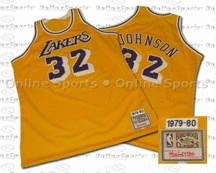 1979-80 Los Angeles Lakers Home Jersey From Mitchell & Ness NBA Hardwood Collection, With #32 and the name 'Johnson' On Jersey (Magic Johnson)