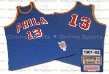 1961-62 Philadelphia Warriors Road Jersey From Mitchell & Ness NBA Hardwood Collection, With #13 On Jersey (Wilt Chamberlain)